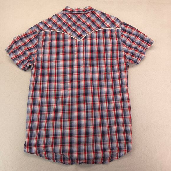 Rock & Roll Cowboy Short Sleeve Button Up T-Shirt Adult Mens Size XL Red Blue - Picture 9 of 9